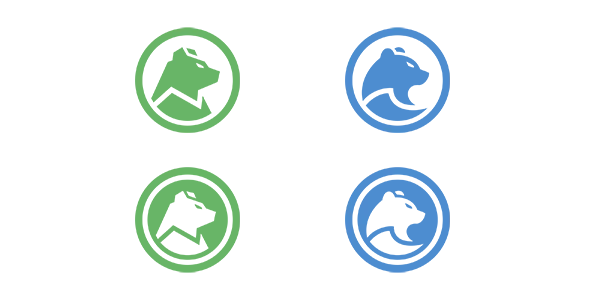 Crests of the Iron Bear Clan (left) and Glacier Bear Clan (right). The Iron Bear Clan consists of Extraverted Thinkers (top) and Introverted Thinkers (bottom), while the Glacier Bear Clan consists of Extraverted Feelers (top) and Introverted Feelers (bottom).